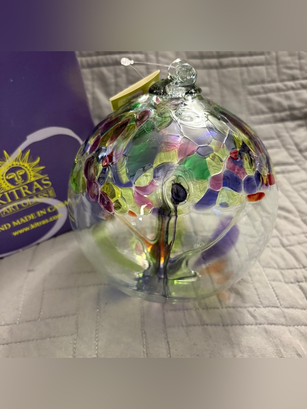 Kitras Art Glass Suncatcher Tree Of Harmony Orb Sphere Ornament Witch Ball 6”